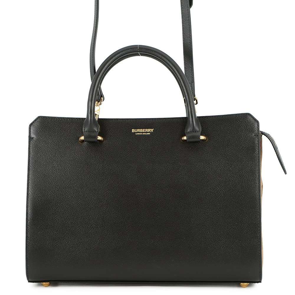 Burberry handbag side check Banwell leather canvas black bag